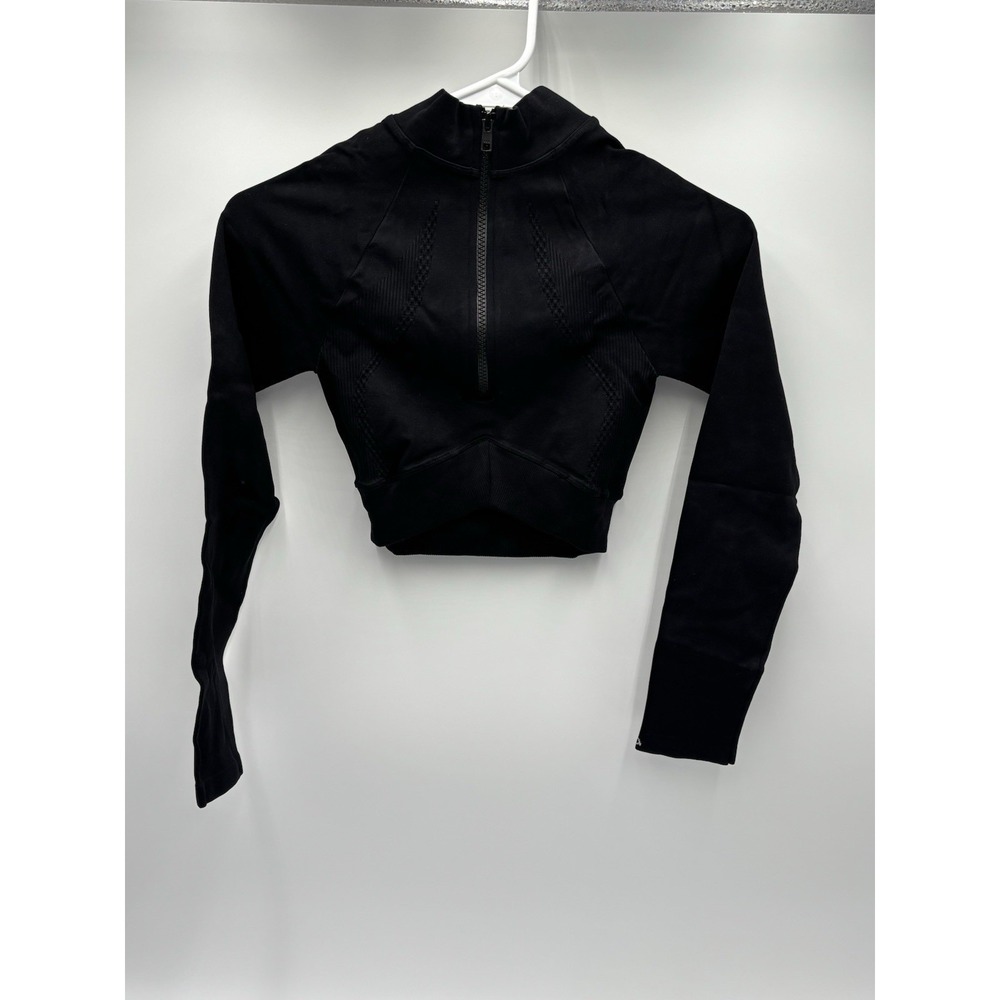 NWT JOJA Women's S Black Crop Half Zip Athletic Top Made USA Stretch